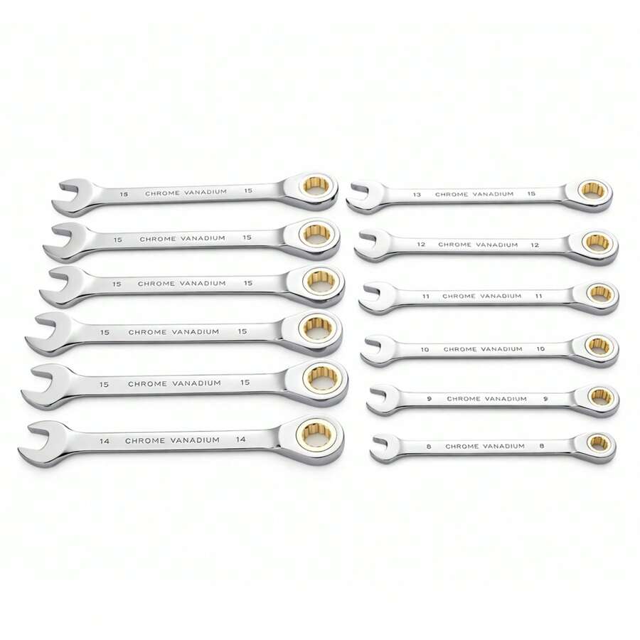 12-Piece Metric Ratcheting Combination Wrench Set 8–15mm, Double-Ended Open & Box End Spanner Set For Auto & Mechanical Repair - 12pcs - View 1