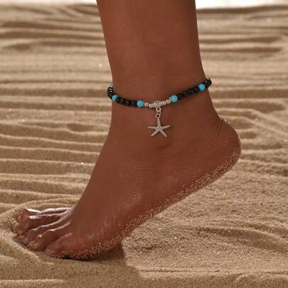 1件夏季海滩风树脂串珠海星吊坠脚链