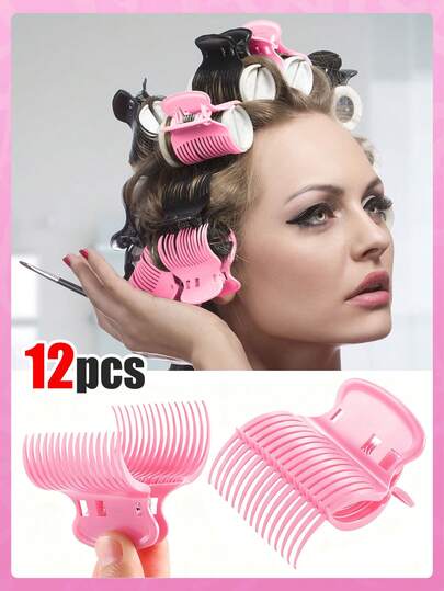 12/6/1个塑料卷发夹，无需加热，塑料发夹替换装，耐用塑料发夹，适合中长发，沙龙级配件，手动卷发工具，美容及个人护理（粉色）