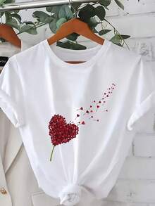 Plus Size - Plus Size - Fashion Plus Size Short Sleeve T-Shirt |   Elegant Crew Neck, Comfortable All-Season Fabric With Heart Design And Applique Details - 白色 3 - 查看 12
