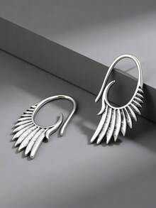 一对复古创意时尚羽毛设计耳环，适合女性日常休闲佩戴，简约个性化珠宝礼品 - 復古銀色 - 查看 5
