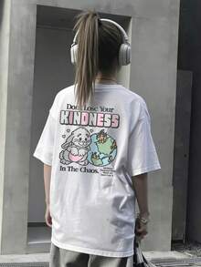 Tween Girls' Casual Printed Round Neck Short Sleeve T-Shirt, Summer Top - White - View 9