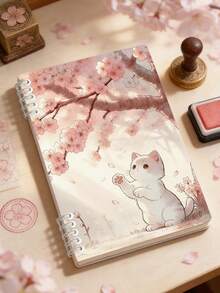 Sổ tay A5 hình Mèo và Hoa Anh Đào - Gáy xoắn, Thích hợp để ghi chép những suy nghĩ và lời nhắc nhở hàng ngày; Phù hợp cho học sinh, nhân viên văn phòng và người đi làm, nhỏ gọn và bền chắc để ghi chép hàng ngày, làm đồ dùng văn phòng, đồ dùng học tập, dự án nghệ thuật và ghi chú học tập, 120 trang, bìa nghệ thuật, bìa bền chắc. - nhiều màu - Xem 3