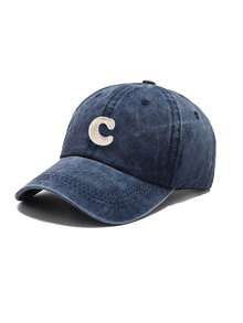 1 Pc A-Z Letters Men's Couple Woman's Stylish Vintage Wash Baseball Cap New Design Casual Street Versatile Sun Protection Visor Hat Breathable Sweat-Absorbing Outdoor Sports Cap - Dark Blue - View 8