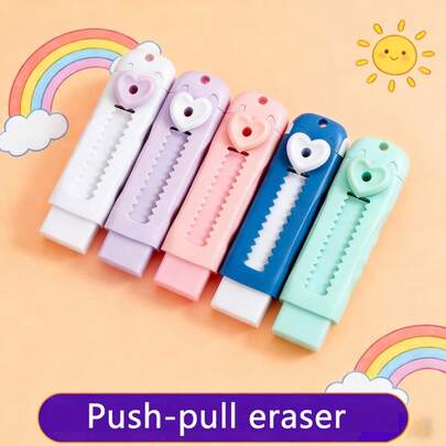 Cute Heart-Shaped Eraser, Sweet Macaron Colors, ABS Material, Push-Pull Design, Dedicated Writing Correction Eraser, Suitable For Students