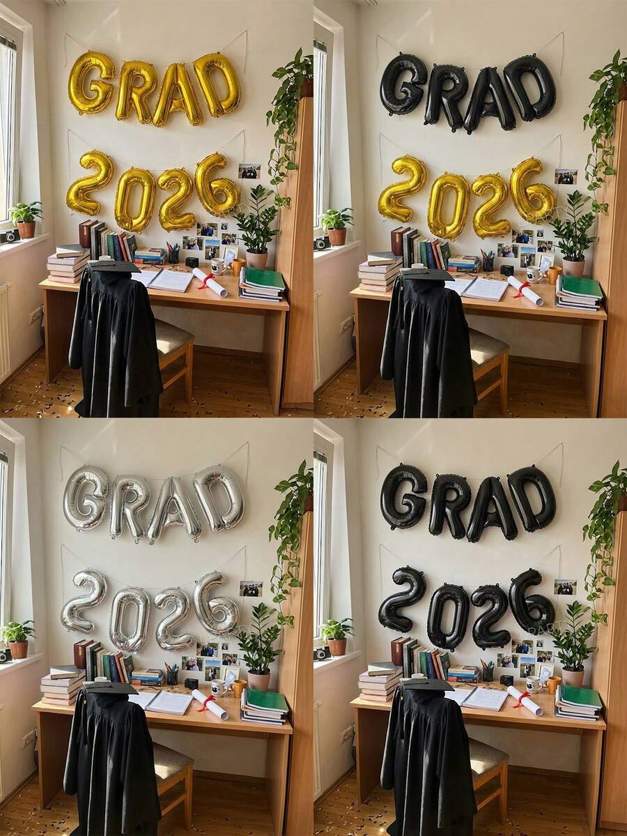 8pcs/Set Graduation Party Decorations Balloons, 16 Inch GRAD 2026 Letter Foil Balloons (4 Color Sets), Suitable For 2026 Graduation Party Decorations, Commencement Ceremony, Class Of 202026 Graduation Celebration Props - View 1
