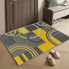 1pc Modern Stylish Gray & Yellow Geometric Circle Pattern Rug. Velvet Fabric, Approx. 850g, 0.6cm Thick. Durable, Anti-Slip, Easy To Clean. Multiple Sizes Available. Suitable For Kitchen, Living Room, Dining Room, Bedroom, Balcony, Bathroom, Study, And More. An Ideal Home Decor Choice. - Multicolor - View 9