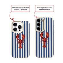 1pc TPU Vintage Blue & White Striped Lobster Pattern Phone Case, Compatible With IPhone 17 Pro Max/17/16 Pro Max/15/13/12/11, S20 FE/A15/S24/A55, Note 11/12/13 Pro, Full-Body Shockproof Soft Protective Cover,International Version, Not The Domestic Version - White - View 7