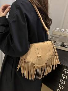 Túi xách nữ thời trang - Mẫu mới năm 2026, kiểu dáng sang trọng và tinh tế với tua rua mềm mại, thích hợp đeo chéo. - Màu Khaki - Xem 4