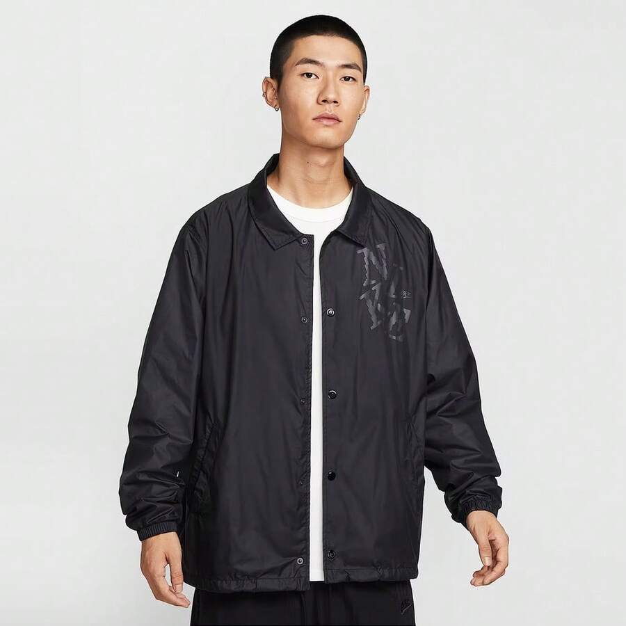 Nike 男士 AS M NK CLUB COACH JKT NEO VRS 夹克，梭织连帽外套 HV0815-010 - 黑色 - 查看 1