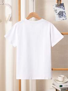 Tween Boys Casual Fashionable Creative Personalized Fresh High-End Numeric 67 Graphic Print Basic Short Sleeve T-Shirt, Suitable For Spring, Summer, Autumn Daily Street Style Wear For Boys - White - View 3