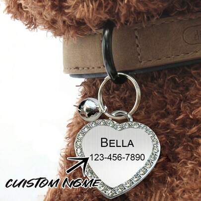 1pc Personalized Pet ID Tag With Rhinestone Decor, Customized Engraved Phone Number And Pet Name, Engraved Dog Tag, Cat ID Pet Tag, Customized Engraved Pet ID Tag For Outdoor Pet Activities Anti-Lost, Hang On Dog And Cat Collars, Pet Pendant