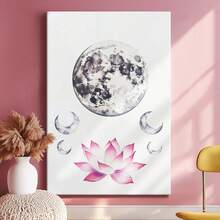 1pc Framed Wall Art, Wrapped Canvas Poster Vintage Prints, Pink, Moon, Water Drops, Water Polo, Flower, Black And White Drawing-simple, Classic, Timeless, Elegant Style, Birthday Party Decor, Decorative Wall Art for Living Room Bedroom Office, Hanging Hardware Included - Wrapped Framed Canvas, Vertical - Lienzo enmarcado - Ver 4