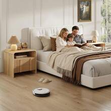 Modern Fluted Bedside Table With Storage Drawers, Open Shelf And Curved Profile Design, Wood Nightstand - Oak - View 10