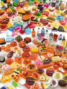 50 piezas Surtido de miniaturas realistas de alimentos y bebidas de resina - Juego de cocina en miniatura aleatorio para adultos - Multicolor - Ver 7