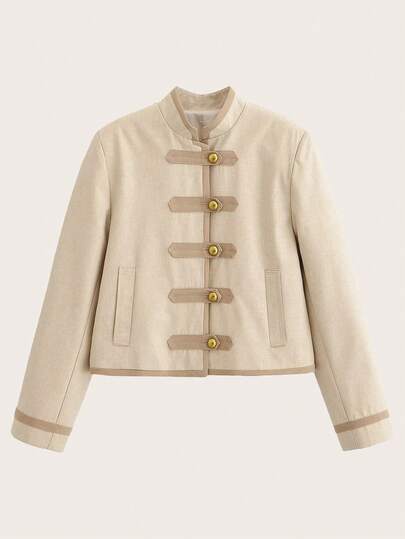 Solid Color Retro Button Short Jacket, Suitable For Spring And Autumn