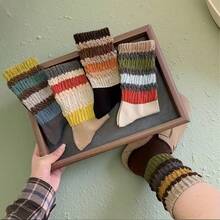 5 Pairs Women's Spring/Summer Loose Socks - Retro Rainbow Striped Design, Relaxed Cuffs Won't Constrict, Promote Blood Circulation, Comfortable All Day Wear - Multicolor - View 4