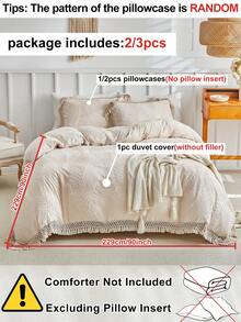 2/3件套波西米亚风叶子簇绒被套套装，带流苏，卡其色复古花卉刺绣床上用品，柔软透气，可机洗，女士礼物，家居装饰，适用于卧室、客房（1个被套+1/2个枕套，不含填充物） - 卡其色 - 查看 4