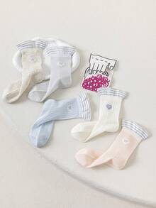 5双装女童简约爱心结网眼透气中筒袜，时尚百搭可爱蕾丝公主袜，休闲运动学生袜，儿童袜，春夏款 - 彩色 - 查看 5