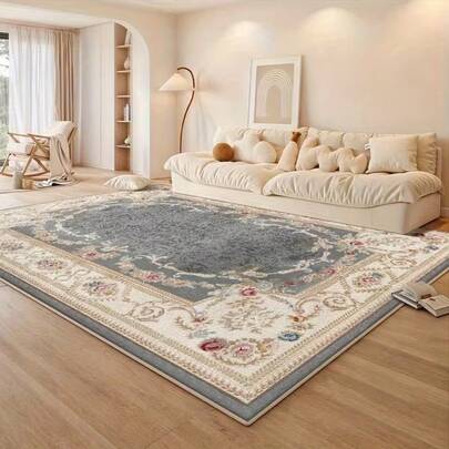 1pc Vintage Floral Border Scroll Pattern Rug, Retro Elegant Plush Rug, Decorative Carpet For Home, Bedroom, Living Room, Washable