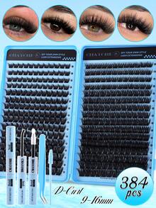This DIY False Eyelashes Set Contains 448/384/200 Individual False Lashes To Create A Natural Makeup Look. The Set Includes 6 Different Lengths (9-16mm) Of Thickened Individual Lashes: Natural Lashes, Pointed Lashes, Lashes With Pointed Tips, And Cat-Eye Lashes, As Well As Eyelash Glue, Setting Spray, Eyelash Brush, And Tweezers. - 藍色 - 查看 18