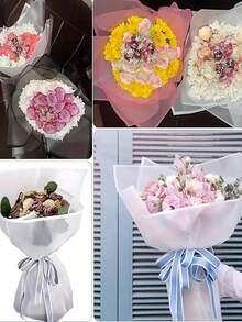 20张金边花卉包装纸，韩式花束包装纸，DIY手工礼品包装装饰花艺用品，尺寸：23 x 23英寸，颜色：白色 - 白色 - 查看 6