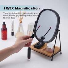 Tabletop 5x/1x Magnifying Makeup Mirror With Squared Bamboo Tray Small Desk Mirror 360° Rotation Vanity Mirror With Stand Desktop Cosmetic Mirror - With Bamboo Tray - View 5