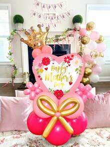 21pcs Mother's Day Balloon Set, "Happy Mother's Day" Heart-Shaped Foil Balloons, Includes Crown, Mother's Day Foil Balloons, Pink, Gold, Hot Pink Latex Balloons, Suitable For Celebrating Mother's Day, Anniversary, Mom's Birthday Party - Multicolor - View 5