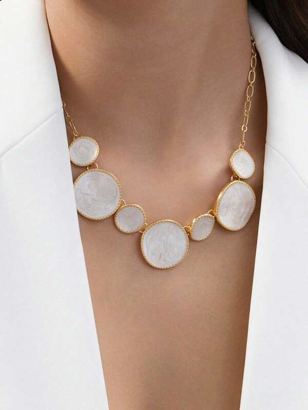 1件夏季梦幻白色油滴柔和几何混合吊坠项链（女士款）