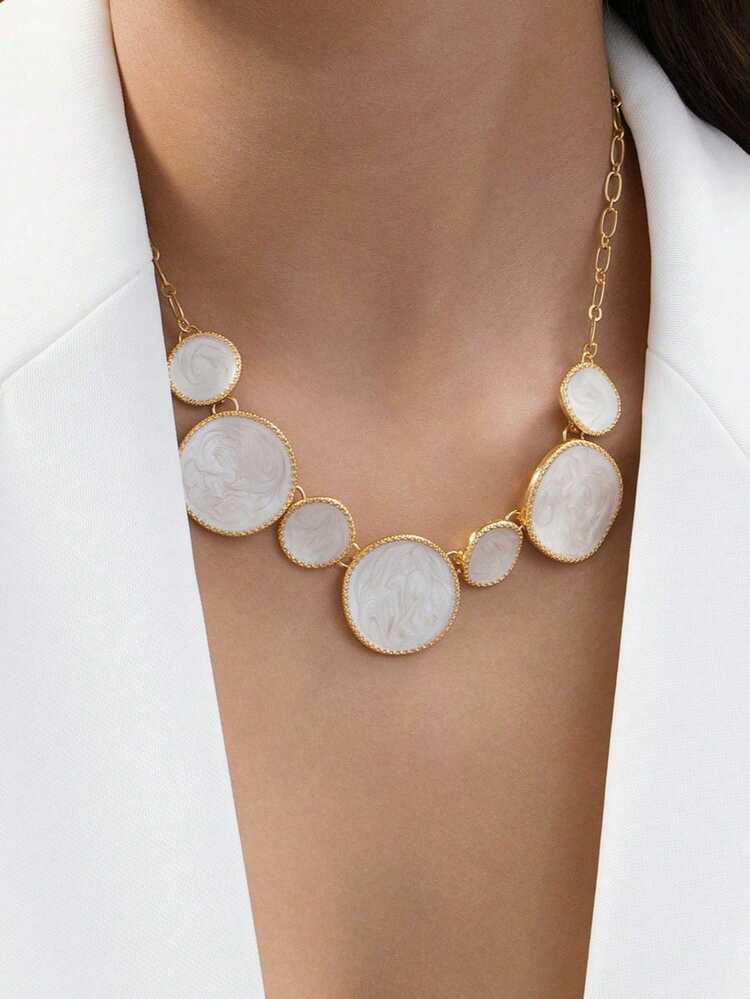 1件夏季梦幻白色油滴柔和几何混合吊坠项链（女士款） - 白色 - 查看 1