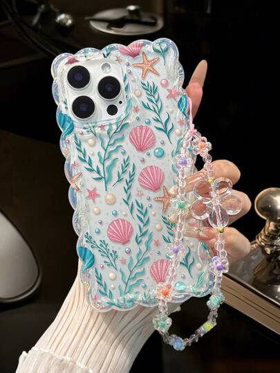 海洋元素扎染波浪边透明链条平纹印花彩色防摔可爱手机壳，兼容 17/17 Pro/17 Pro Max、16/16 Pro/16 Pro Max、16 Plus、10