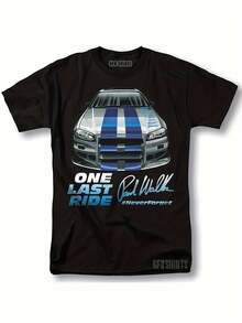 Camiseta de hombre con diseño retro de Paul Walker "Rush", 230 g/m², diseño de firma de cine, con motivos de carreras y "texto", estilo casual urbano, ropa unisex para adultos y jóvenes, cuello redondo, versión regular, entrega desde almacén local, ropa de regalo para hombre para el Día de San Valentín, camisas de hombre, pijamas familiares, regalo divertido de broma, oferta de  para el Día de San Valentín, Pascua, Día de la Madre, etc. - Negro - Ver 2