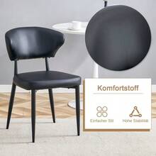 Modern Minimalist Round Table Set (With 2 Black Polyurethane Armchairs With Curved Backs), 100 Cm Diameter Round Table With Wood Look, Suitable For The Dining Room And Kitchen. - Black - View 7