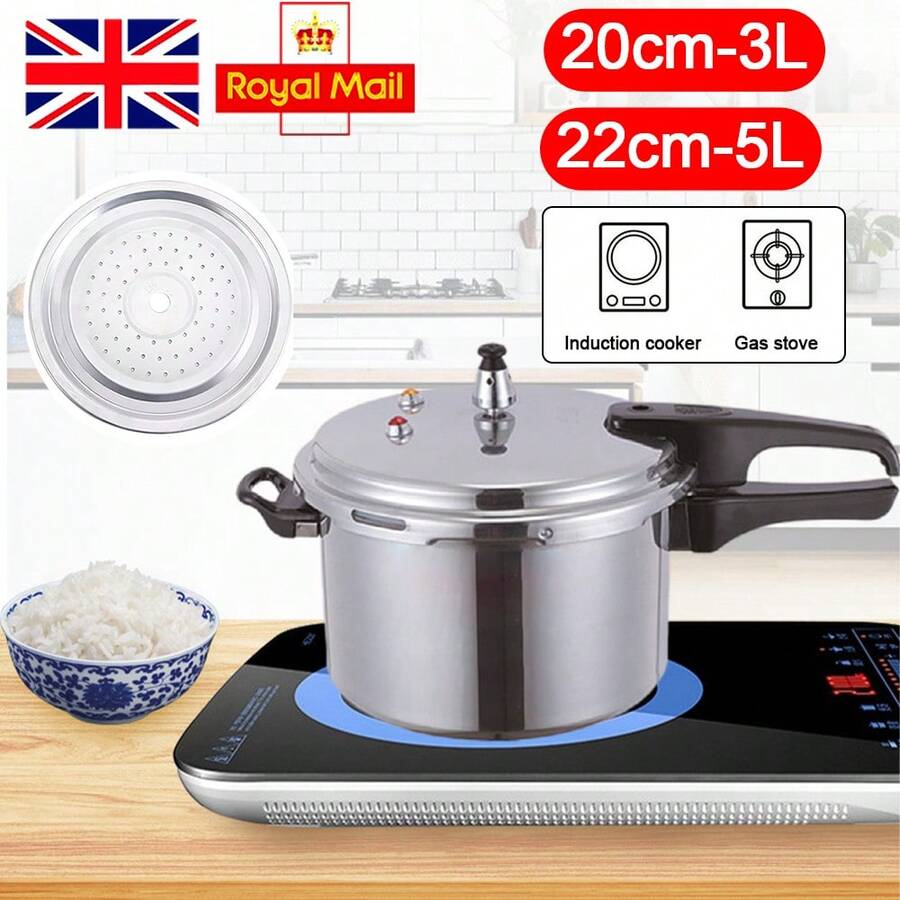 3L/5L Aluminum Alloy Pressure Cooker – Large Induction Hob Compatible Cooker With Dual Handles For Fast Cooking At Home Or In Catering Kitchens (20/22cm Pressure Cooker)