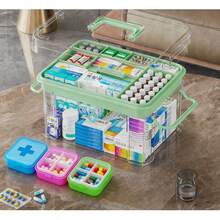 Caja de almacenamiento con tapa transparente de gran capacidad y múltiples capas - Organizador de plástico duradero, adecuado para el hogar y los viajes, ideal para organizar pastillas, suministros de oficina, artículos de costura, artículos de baño - Fácil de limpiar, diseño apilable, adecuado para el hogar, artículos de oficina esenciales, diseño moderno, cierre de - Multicolor - Ver 9