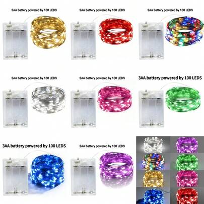 3 pilas AA, 4.5V, 10M 100 luces LED de hadas en cadena, opciones de multicolor, alimentadas por pilas AA, adecuadas para boda, vacaciones, dormitorio, fiesta, ambiente, mesita de noche, habitación, iluminación decorativa