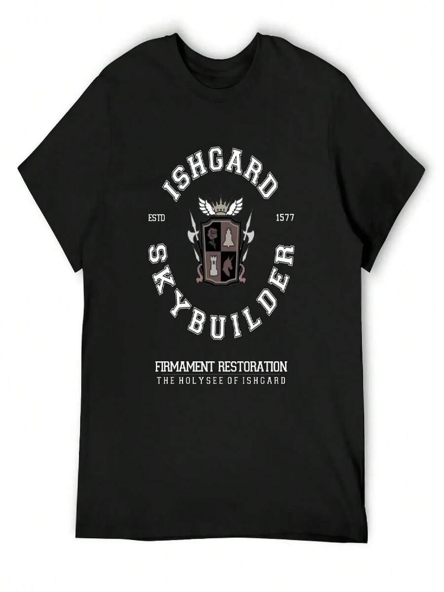 Skybuilders - Ishgard Restoration FFXIV T-Shirt Graphic Shirts Blue Lock Aesthetic Clothing Man Clothes Shirts Graphic Tee Men - màu đen - Xem 1