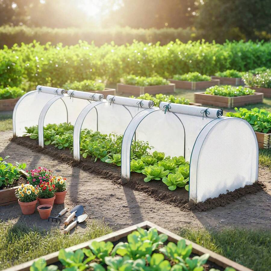 177.2" X 39.4" X 31.5" Garden Bed With Mini Greenhouse, Nursery Pots, Plant Tents, Planting Sheds, Greenhouses, Plant Protection Cages, Zippered Doors For Easy Access To The Plants Inside - White - View 1