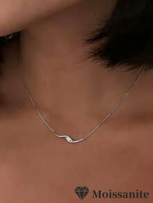 1pc European & American Minimalist S925 Sterling Silver 0.4CT Moissanite Eye Necklace, Bridal Jewelry, Daily Accessory, Valentine's Day Gift - Multicolor - View 1