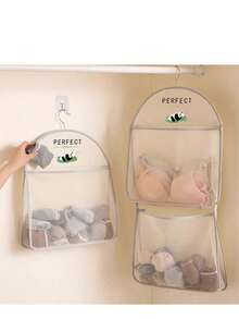 1/2/3层网状收纳袋，适用于内衣、袜子和胸罩 - 适用于宿舍和家庭 - 透明口袋设计，可悬挂在墙上 - 多层衣物收纳袋 - 查看 3