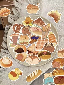 50pcs Bun Cat Stickers Cute Cartoon Chic For Journal, Phone Case, Tablet, Water Bottle, Desk, Luggage, Waterproof Decals - Multicolor - View 1