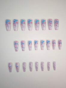 Summer Nails Pink Nails Y2k Colorful And Adorable Butterflies Press On Nails - Clear - View 3