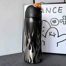 Owa Laa 32oz Black Flame Print Stainless Steel Insulated Water Bottle, 24H Cold, Wide Mouth Lock Lid Sports Bottle - Black Flame 32oz - View 4