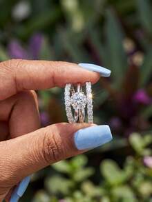 一套925纯银英国女王三件套戒指，镶嵌白色锆石，女士珠宝，适合作为女孩生日派对礼物 - 款式1 - 查看 4