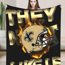 Pattern Featuring The New Orleans Saints Helmet Encircled By Flames And The Bold Declaration THEY HATE US LIKE US, This Flannel Blanket Embodies Team Spirit And Unwavering Loyalty. Enjoy The Soft And Comforting Texture Of This Highquality 280 GSM Flannel Blanket. - Style1 - View 1
