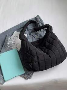 Large Tote Bag, Fashion Embroidered Women Casual Handbag, Dumpling Bag - 黑色 - 查看 7