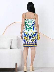 Fitted Dress With Toucan And Palm Tree Print, Beach Style, Spring And Summer, World Cup 2026 - White - View 3