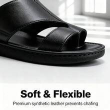 男士拖鞋，黑色简约设计橡胶底凉拖鞋，休闲夏季黑色平底凉拖鞋 - 黑色 - 查看 4
