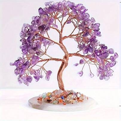 1pc Natural Amethyst Crystal Tree On Agate Base, Home Decor Ornament, Gift For Family And Friends