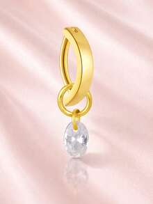 1 pieza Anillo de ombligo de plata de ley 925 con circonita cúbica ovalada, joyería de piercing de ombligo con CZ transparente - uña del ombligo - Ver 3